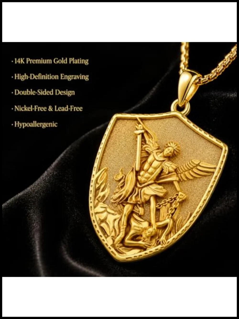 St Michael 14K Gold Plated Catholic Pendant Necklace Religious Amulet